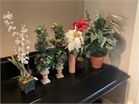 6 assorted vases, pots, flower deco