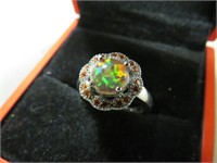 NEW ORANGE FIRE OPAL STAMPED 925 RING SIZE 7