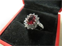NEW RUBY & WHITE SAPH. RING STAMPED SIZE 6.5