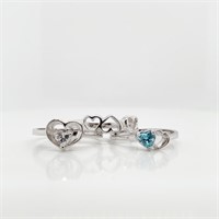 $200 Silver Blue Topaz CZ Set Of 3 Rings