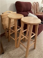 (2) Wooden Stools and TV Tray