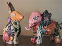 ITALIAN GLAZED CERAMIC PAINTED ELEPHANT AND RABBIT