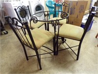 Wrought iron table base & 4 bar stools no top