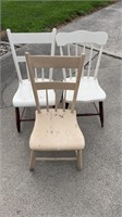 3 antique painted wooden chairs