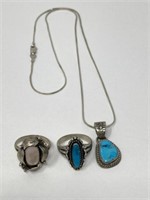 Sterling Necklace and Rings with Stones