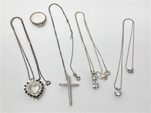 Sterling Necklaces and Ring with Clear Stones
