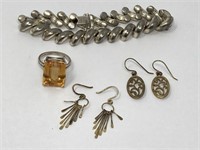 Sterling Bracelet, Earrings and Ring