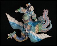 Chinese Pottery Roof Tile Warrior With Phoenix