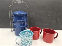 Vintage Granite Ware Lunch Pail & Mugs