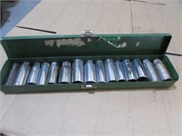 misc deep well sockets & green metal case