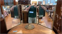 HEAVY BRASS FRENCH 3 SECTION MIRROR 40 1/2" TALL