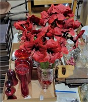 RED GLASS VASES AND MORE