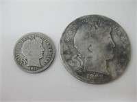 1911-D Barber Dime & 1898-S Barber Half Dollar