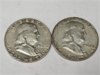 2- 1962 Franklin Silver Half Dollar Coins