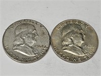 2- 1962 D Franklin Silver Half Dollar Coins