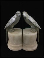 Metal Parrot Bookends W/ Marble Column Bases