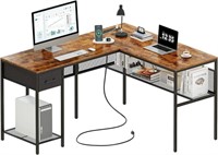 SUPERJARE L Shaped Desk with Power Outlets, Compu