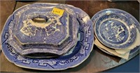 8 PCS. ASSORTED BLUE & WHITE STONEWARE