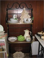 Metal Bakers rack with misc kitchen decor