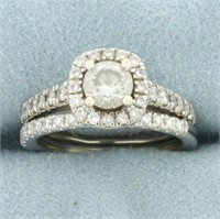 Diamond Halo Engagement and Wedding Band Ring Brid