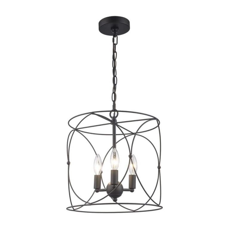 Hampton Bay 3-Light Black Caged Chandelier