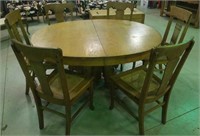 Oval pedestal table & Six chairs, not matching