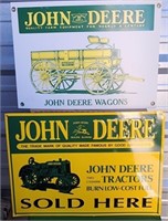 Two Metal John Deere Tractor Signs