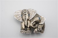 Vintage Mother and Baby Elephant Enamel Brooch