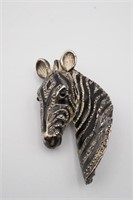 Zebra Head Brooch Pin Black Enamel and