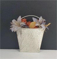 Vintage Basket Style Planter with Wire Hanger,