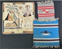 Egyptian Revival Tapestry & Hand Made Wool Doilies