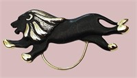 ADORABLE VINTAGE MATTE BLACK & GOLD LION BROOCH