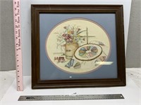 Vintage Cross Stitch Needlepoint Framed Art