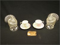 Pair of 7 1/2" high glass covered dishes