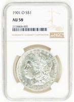 Coin 1901-O Morgan Silver Dollar NGC-AU58