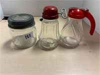 VTG Glss syrup bottle, Ball jar, Grinder