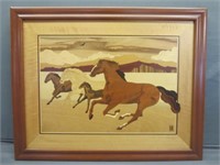 ~ Hudson Bay Inlay " Mustangs " Wood Wall Art -