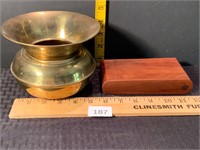 Small Glass English Spittoon & Wooden Cigar