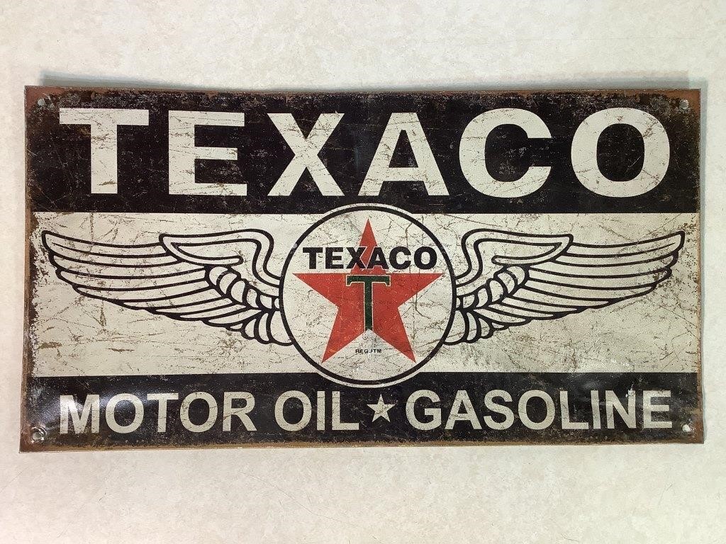 Metal TEXACO Motor Oil & Gas Sign, 8.5in X 16in