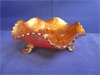 Marigold Carnival Glass Tri Leg Bowl