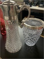 CRYSTAL AND SILVER PITCHER AND ICE BUCKET