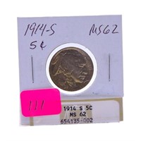1914S Buffalo nickel MS62