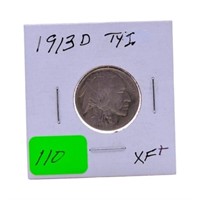 1913D TY1 Buffalo nickel XF+