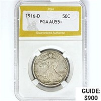 1916-D Walking Liberty Half Dollar PGA AU55+