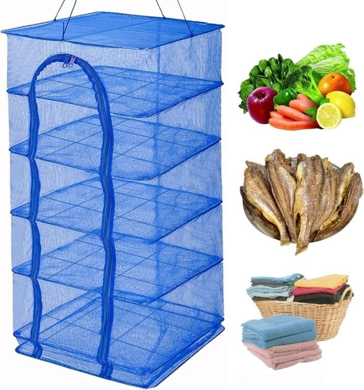 Drying Rack 6 Layers Folding Fish Mesh  Blue