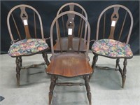 4 VINTAGE WOODEN CHAIRS (WHEEL BACK)