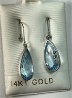 $1600. 14kt. Blue Topaz (11ct) Earrings