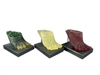 Three Various Resin Foot Sculptures w/ Metal Base