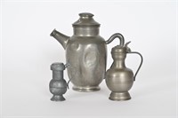 Vintage Solid Pewter Tea Pot, Syrup Pitchers