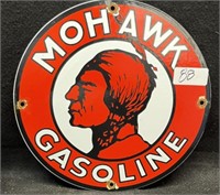 REPOP PORCELAIN "MOHAWK" GASOLINE 12" METAL SIGN